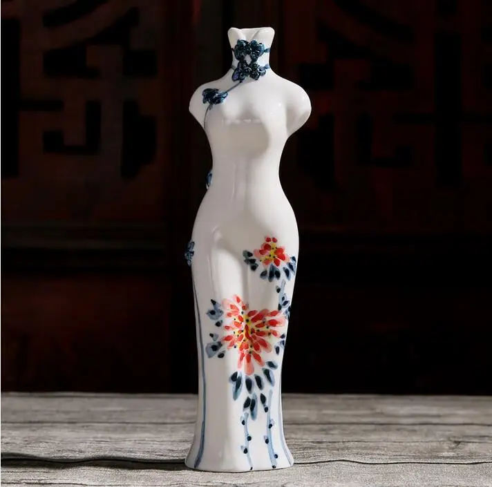 Taqua Настольный горшок Ручная роспись Cheongsam керамические вазы сухие цветы | Дом и