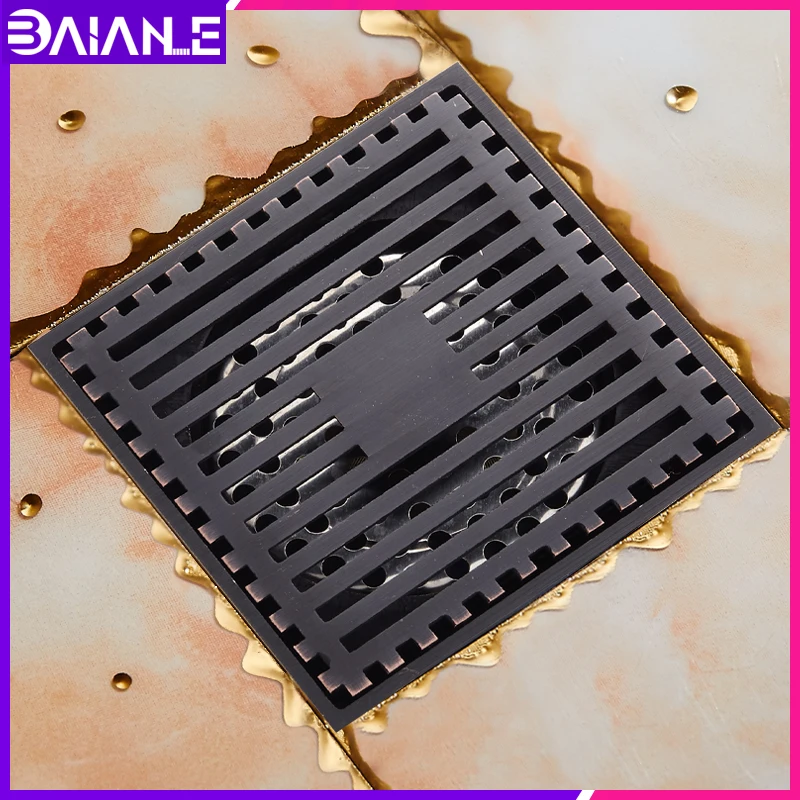 

Bathroom Floor Drain Cover Square Brass Tile Insert Balcony Toilet Black Shower Drainer Strainer Anti-odor Floor Waste Grates
