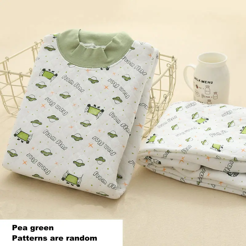 Pea Green Зимняя теплая Подростковая пижама из хлопка, Детская Пижама с высоким воротником, комплект пижам с подштанниками для детей от 3 до 16 лет - Цвет: Pea Green