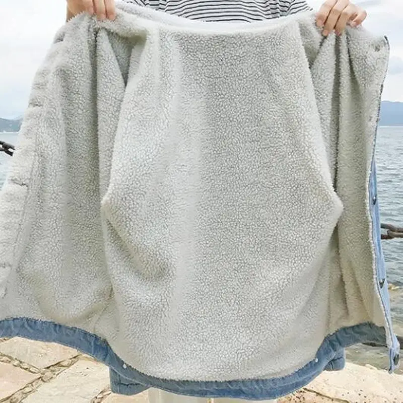 

Autumn Winter Korean Thicken Lamb Wool Fleece Jacket Women Female Coat Casual Loose Denim Jackets Outwwear Chaqueta Mujer