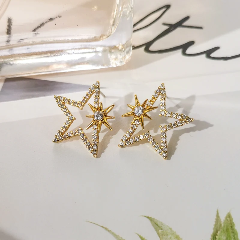 Креативные женские серьги гвоздики со звездой и цирконом для женщин Модная