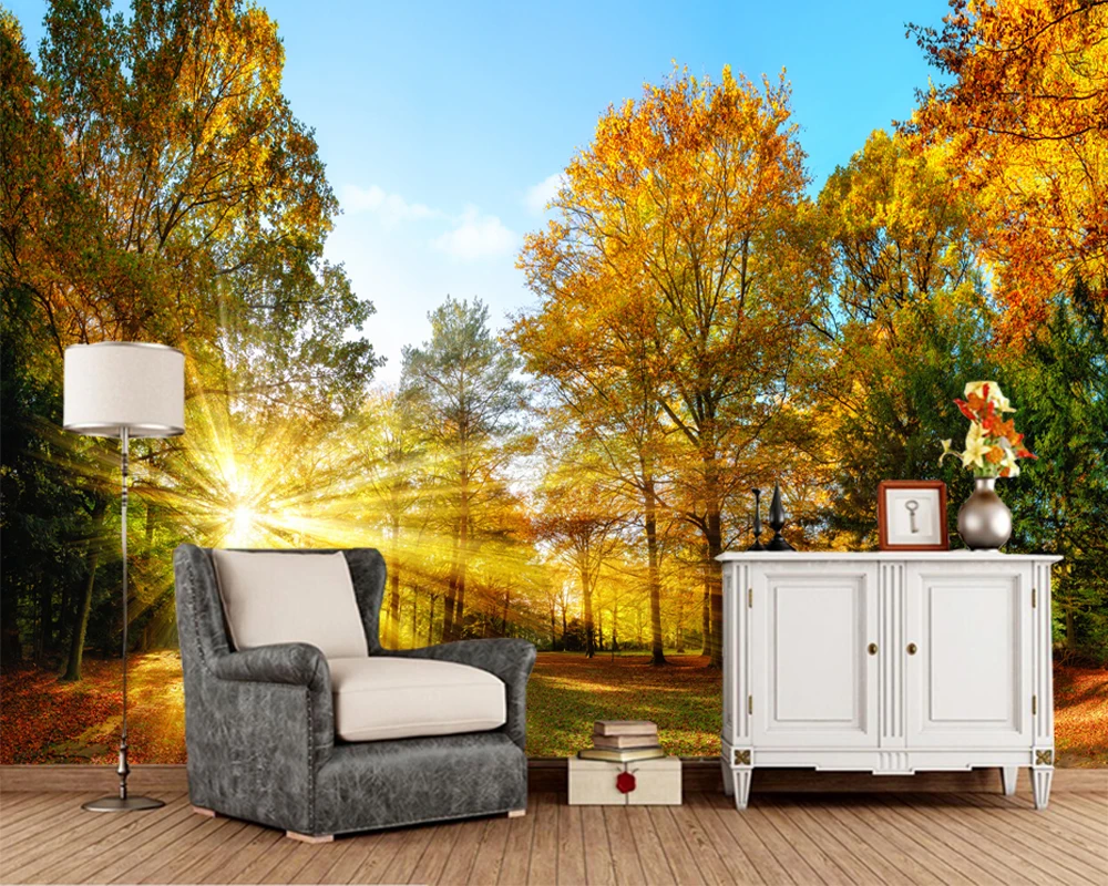 Custom landscape wallpaper sun shining forest murals for living room bedroom TV background wall decorative | Обустройство дома