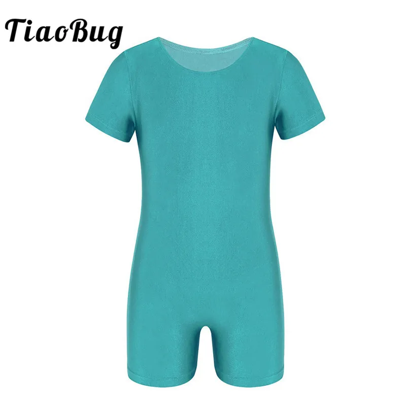 TiaoBug/детский однотонный эластичный балетный трико унисекс с коротким рукавом