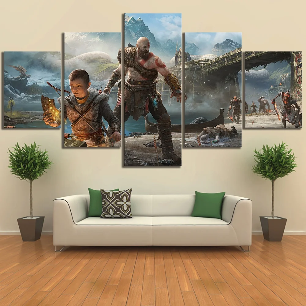 Настенные художественные украшения для дома гостиной 5 шт. God of War Game холст