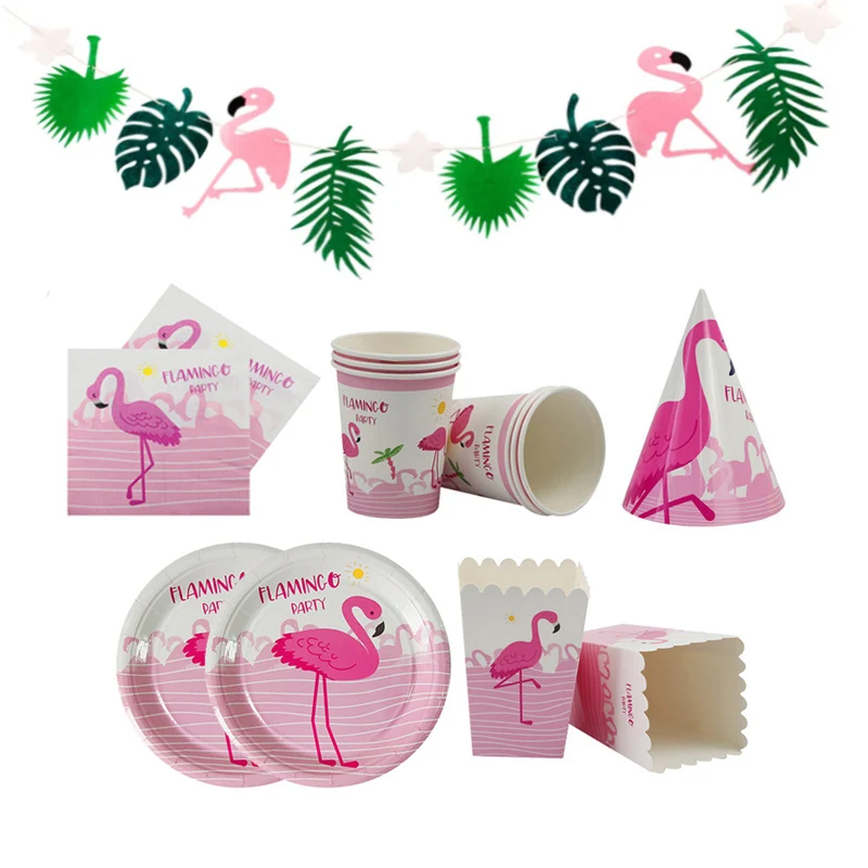65 шт. одноразовая посуда для дня рождения Фламинго бумажная салфетка под тарелку