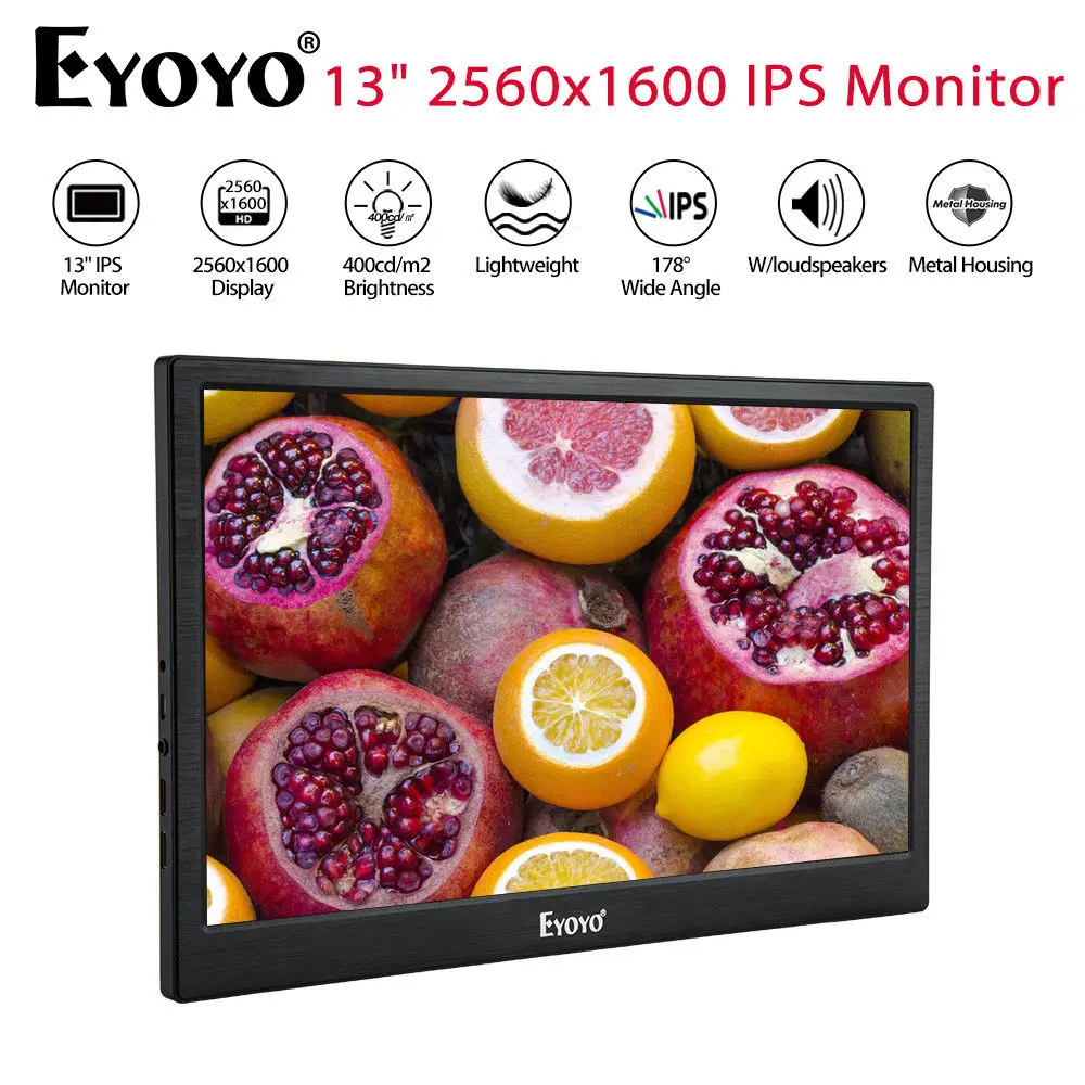 Eyoyo 13 дюймов 2560x1600 Высокая Разрешение 178 градусов IPS Мониторы с двойной HD Вход