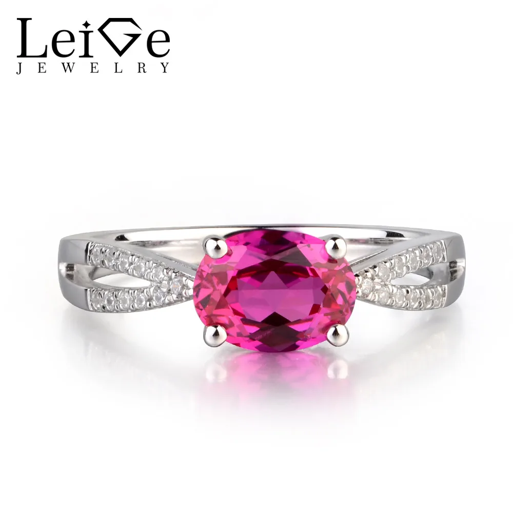

Leige Jewelry Lab Red Ruby Gem Engagement Romantic Ring For Woman Oval Cut Prong Setting July Birthstone 925 Sterling Silver