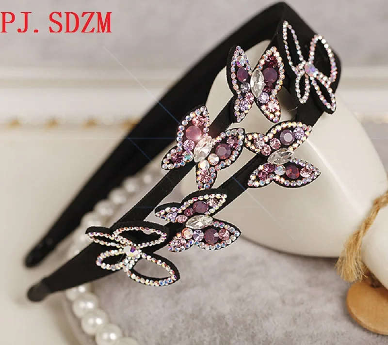 

Стразы в виде бабочек, женские ободки для волос, роскошные Чешские кристаллы, женские красивые аксессуары для волос, сверкающие украшения д...