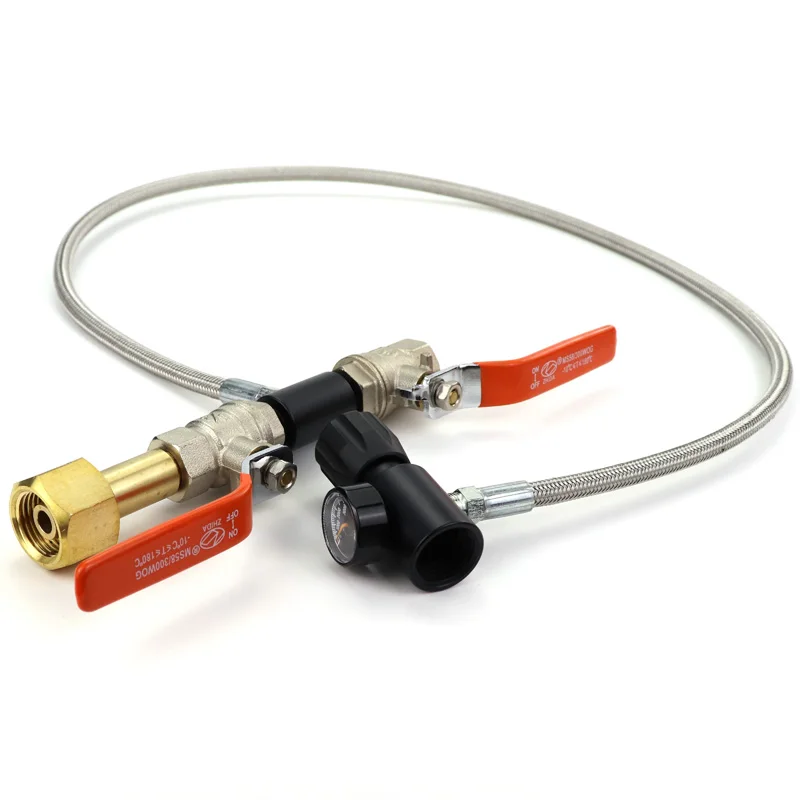Пейнтбол PCP Deluxe двойной клапан CO2 заполняющая станция адаптер с манометром 37 дюймов шланг высокого давления CGA320 и W21.8-14(DIN 477