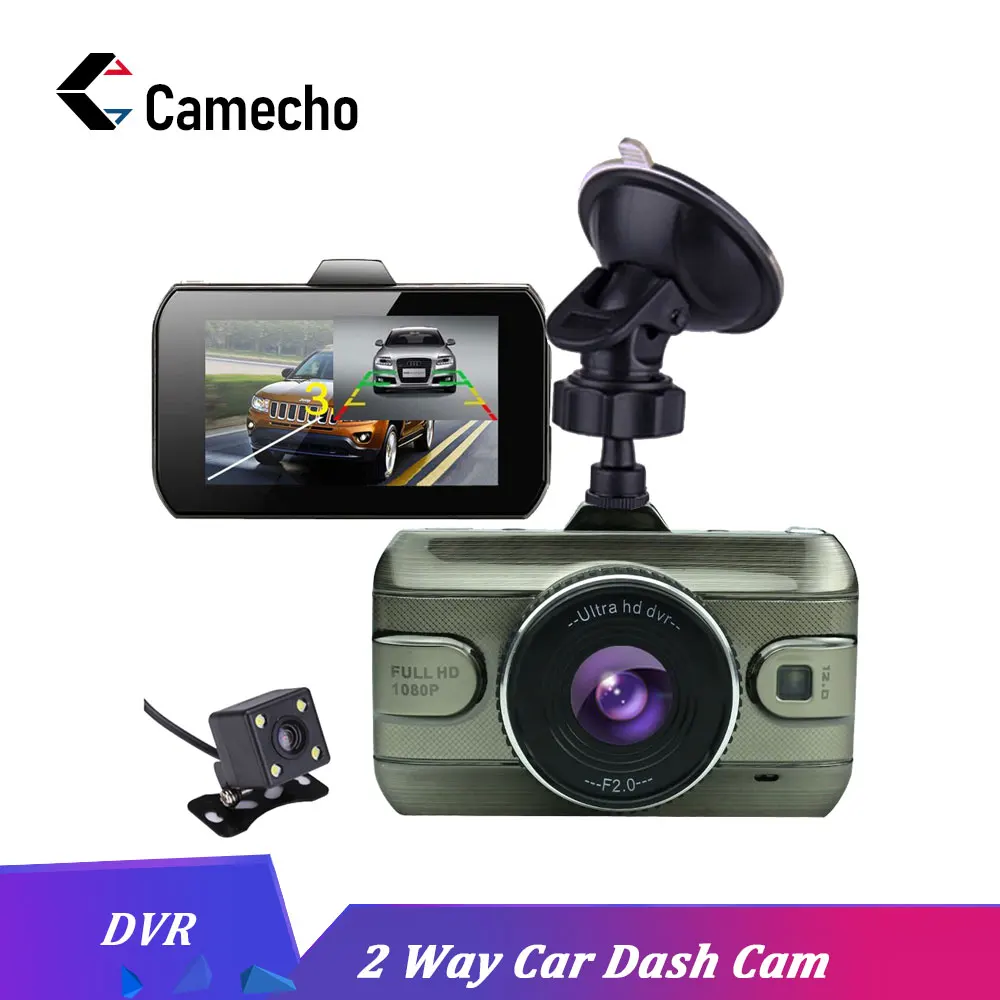 Camecho Автомобильный видеорегистратор 3 дюйма двойной объектив камера Dashcam FHD 1080 P 170