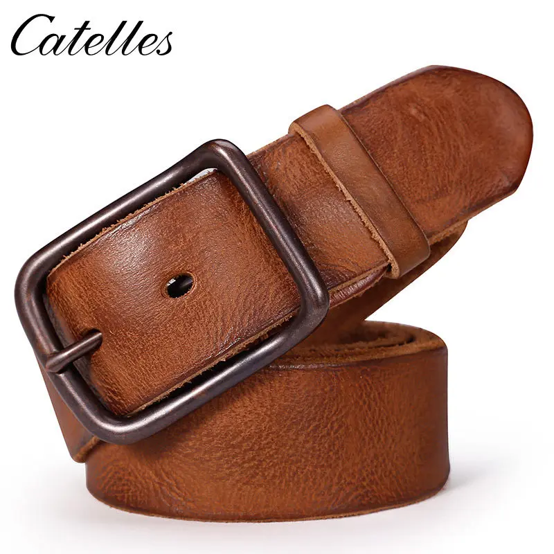 

Catelles Male belt Cow strap male Genuine Leather vintage men's belts Pin Buckle Designer Belts For Men leather belt men 6010