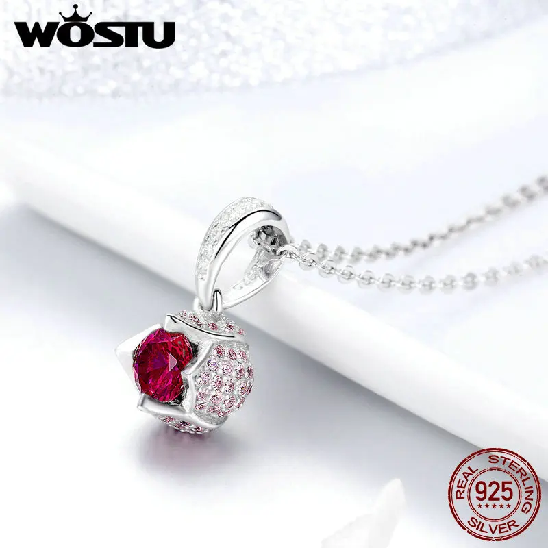 WOSTU новинка серебро 925 пробы красный тюльпан розовый циркон кулон роза цветок