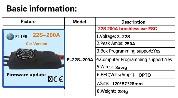 Flier esc 22 S 200A для бесщеточного двигателя rc гоночный автомобиль с программной коробкой