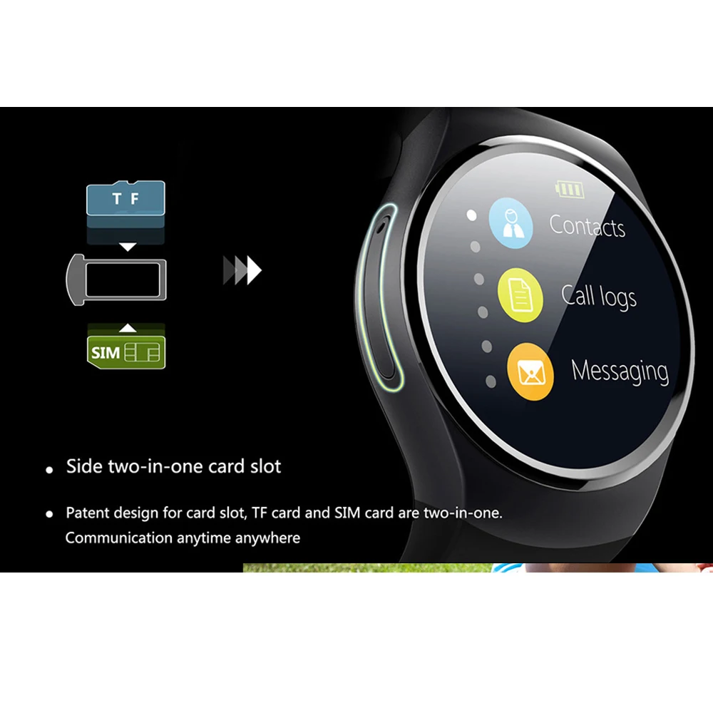 Kingwear KW18 1.3 ''IPS Круглый циферблат SmartWatch телефон sim карты MTK2502 Шагомер Bluetooth 4.0