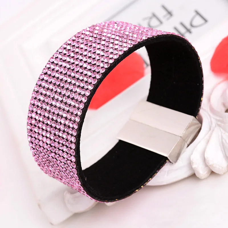 Crystal bracelet for women big wide full rhinestone leather pulseras mujer flannel wrap armbanden wristband | Украшения и