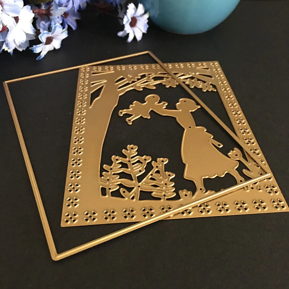 Мать/женщина играть с ребенком в парке металла резки штампы Трафарет DIY тиснение