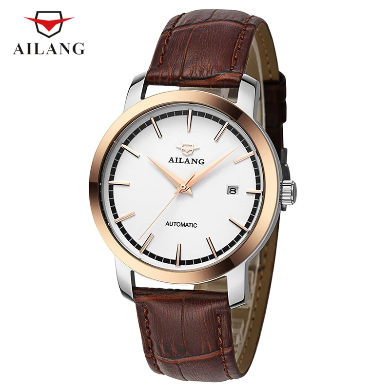 Simplified Elegant Men Business Dress Watches Brand Fashion Genuine Leather Wrist watch Mechanical Self-winding Calendar Watch | Наручные