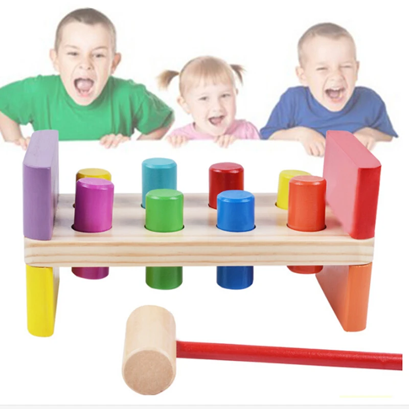 

Colorful Hammering Wooden Noise Maker Toy Deluxe Pounding Bench Wooden Toy with Mallet Birthday Party Gift for Infant Boys Girls