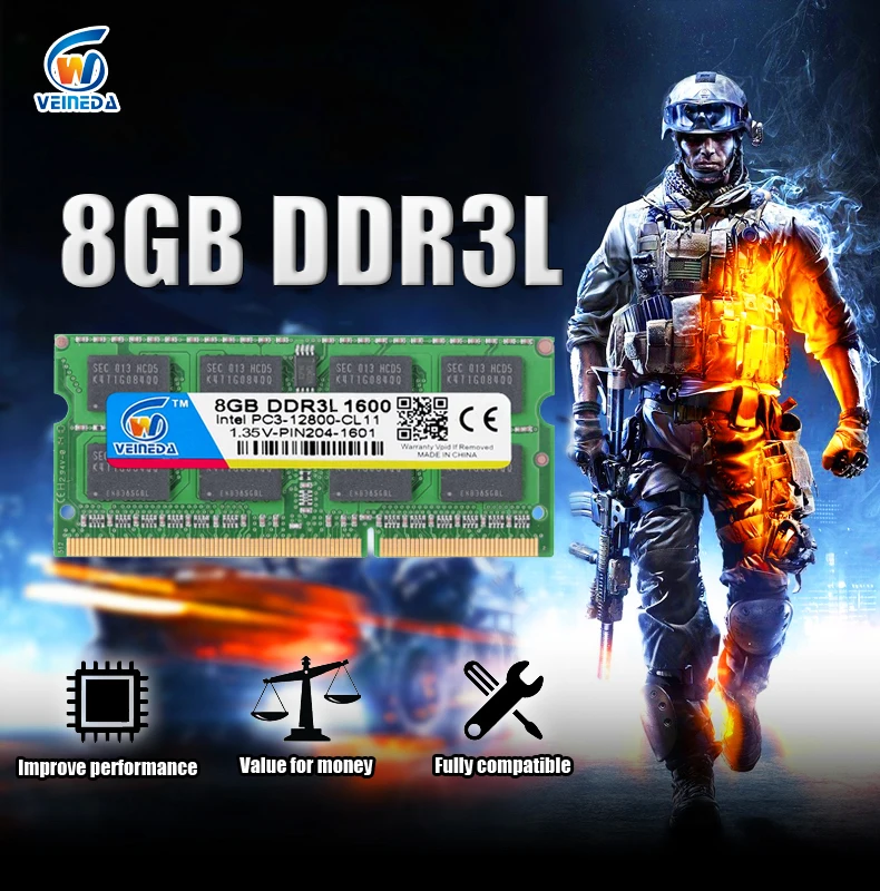 VEINEDA оперативная память SO DIMM ddr3l 4 ГБ 8 ГБ 1,35 в DDR3L 1333 1600 МГц DDR3 PC3-12800 4 ГБ для ноутбука