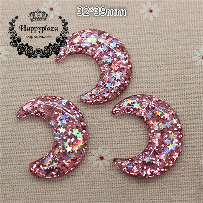 Кавайный полимерный блеск розовая луна кабошон с плоским основанием