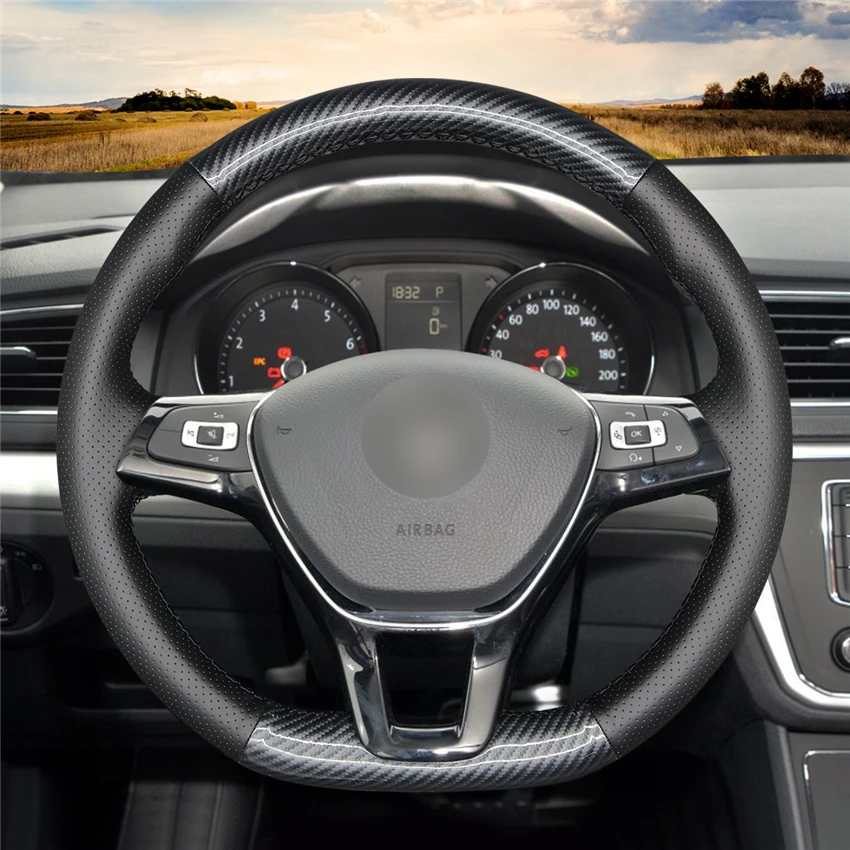 Чехол на руль MEWANT из углеродного волокна сшитый вручную для Volkswagen VW Golf 7 (VII) Polo Passat