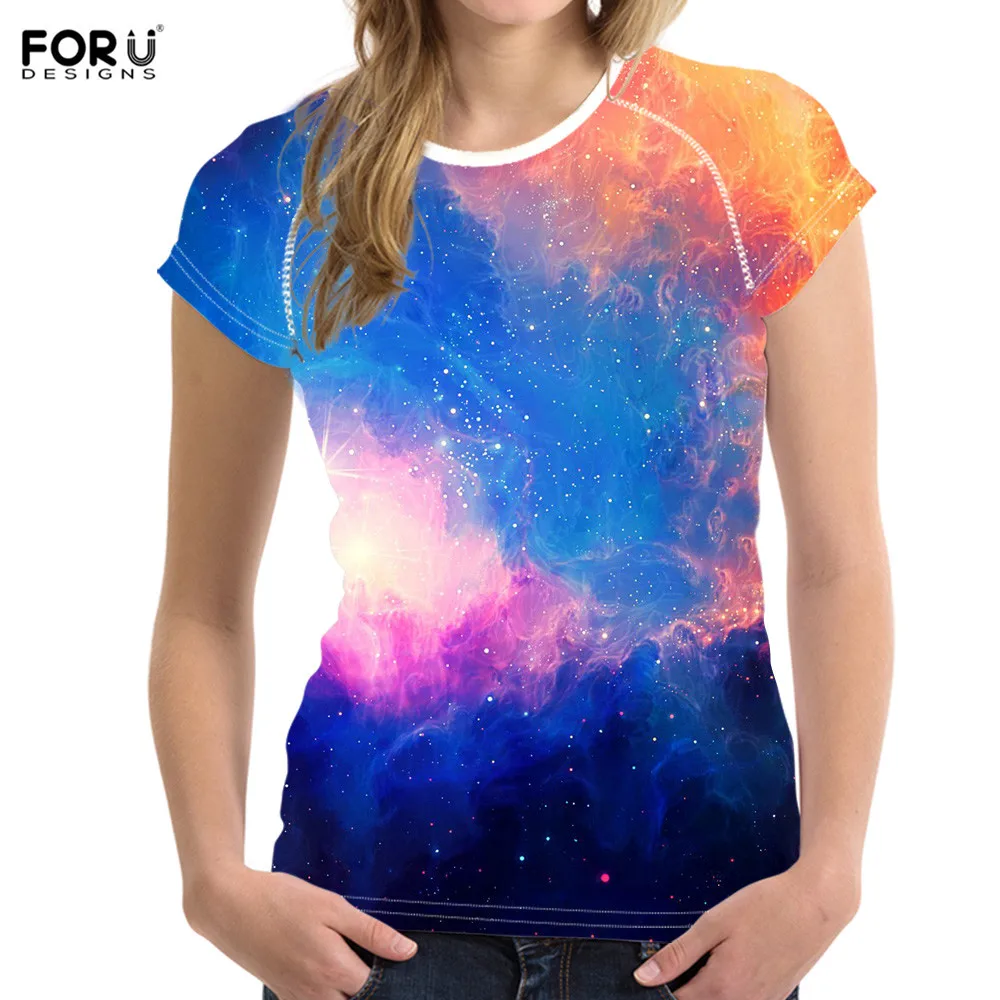 FORUDESIGNS/звездное небо солнце женские летние футболки модный дизайн Галактики