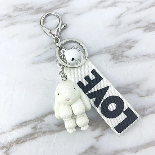 The rabbit -white New cute resin acrylic animal bear, puppy, rabbit, color ribbon with bell cute temperament key ring pendant bag car pendant - Цвет: The rabbit -white