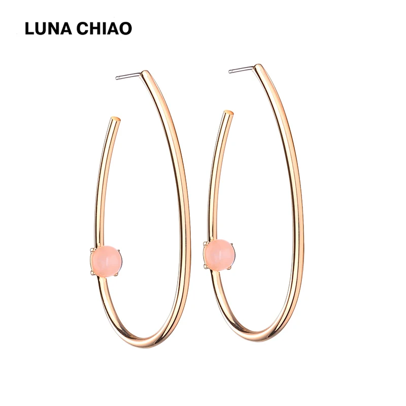 Женские медные серьги капельки LUNA CHIAO большие из драгоценного камня|earrings for|stone