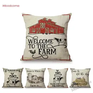 Диванная подушка в винтажном стиле с принтом коровы и цыпленка, декоративное украшение для дома, льняное сиденье в стиле ретро с милыми фермами и животными