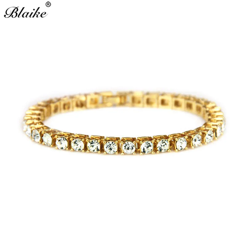 Blaike 18KT золото/серебро/Черное золото CZ Iced Out Циркон теннисный браслет для хип-хоп женщин мужчин однорядные Стразы Ювелирные изделия Подарки - Окраска металла: Gold
