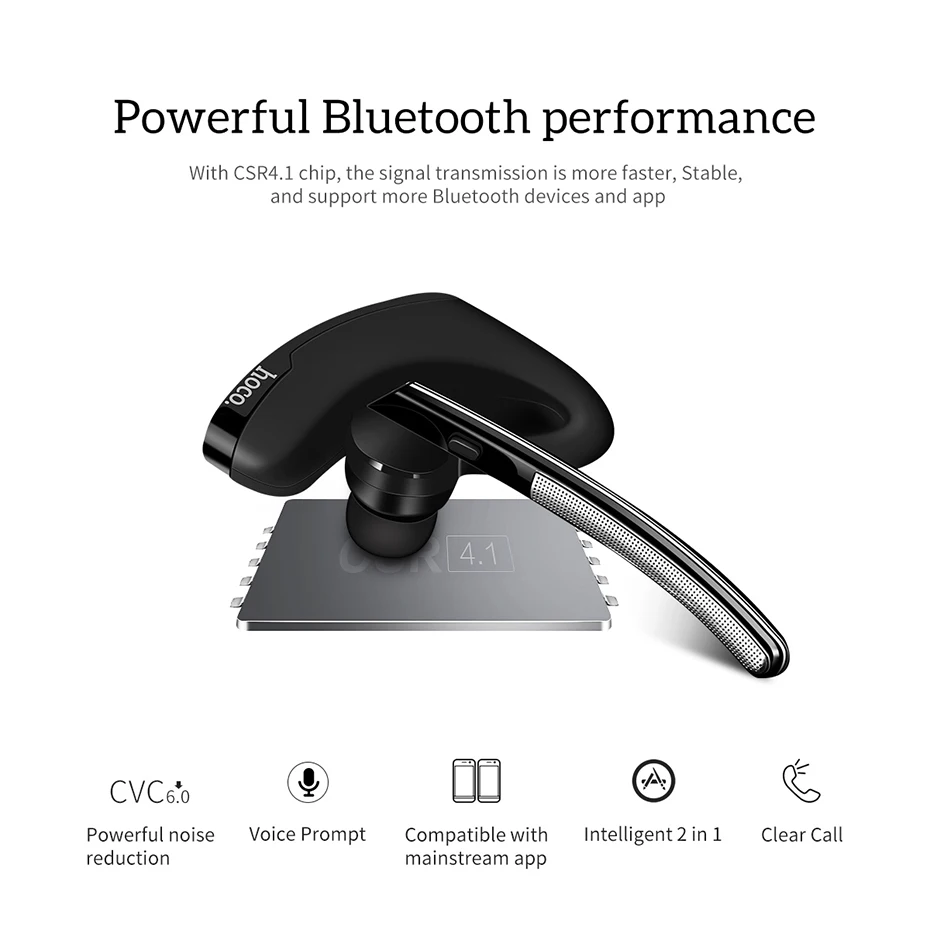 HOCO бизнес Bluetooth наушники с шумоподавлением Голосовое управление Беспроводные наушники с микрофоном Автомобильная Спортивная гарнитура для iPhone XS Max