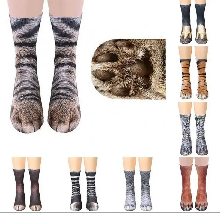 Носки хипстерские мужские с изображением лап животных забавные носки тигровой
