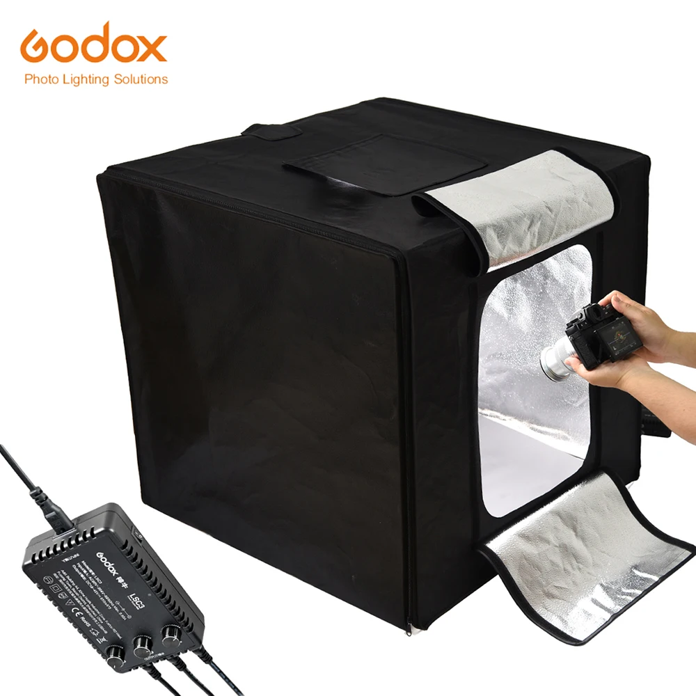

Godox Mini LED Photography Studio Shooting Tent 60*60*60cm LST60 3PCS LED lamp band Power 60W 15000~19000 Lumen with Carry Bag