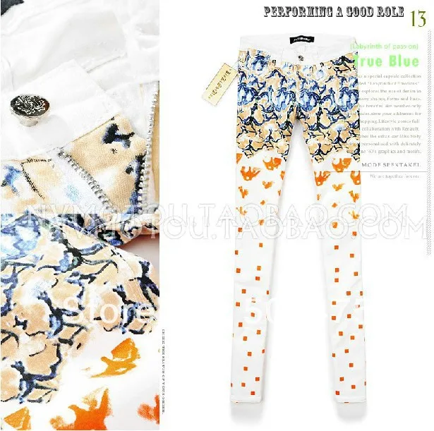 New Arrivals Spring 2014 fashion brand women's jeans / casual Slim painted cotton printed skinny feet pencil free shipping |