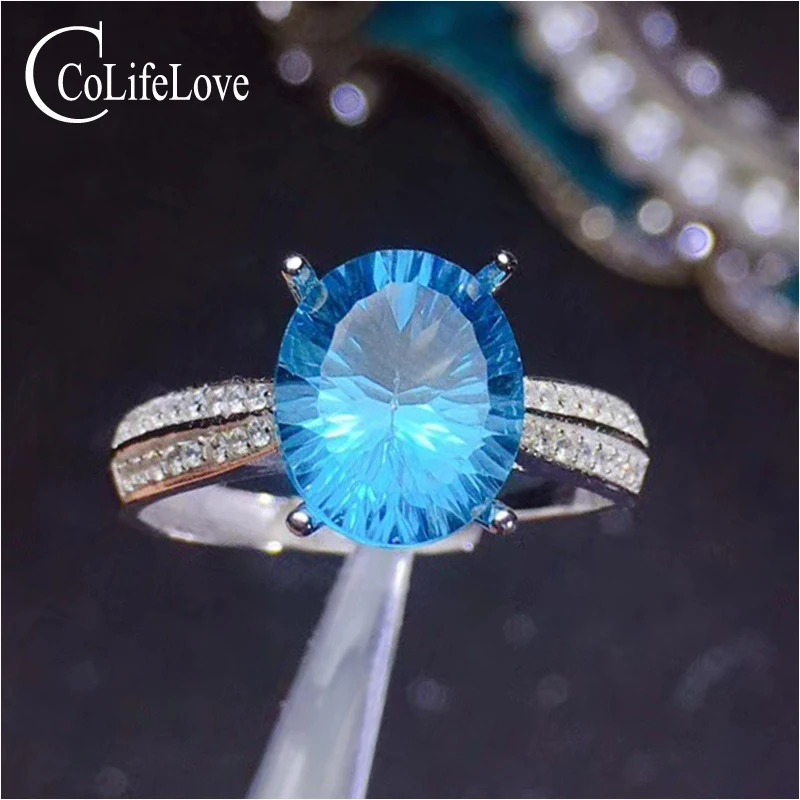

CoLife Jewelry 925 Silver Topaz Ring for Party 9mm * 11mm Natural Sky Blue Topaz Gemstone Ring Sterling Silver Topaz Jewelry