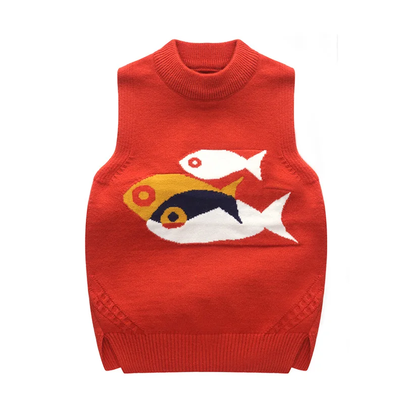 SLKMSWMDJ new autumn and winter children's sweater vest boy girl knit sweater cute cartoon pattern baby comfort vest 15 colors