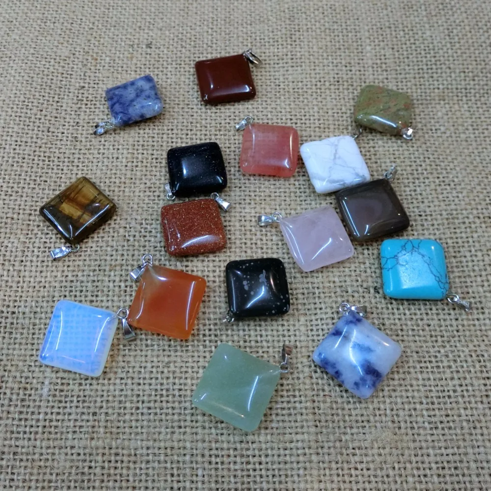 Ассорти из натурального камня Rubys Fuchsite Rhodonite квадратные Подвески прямоугольные