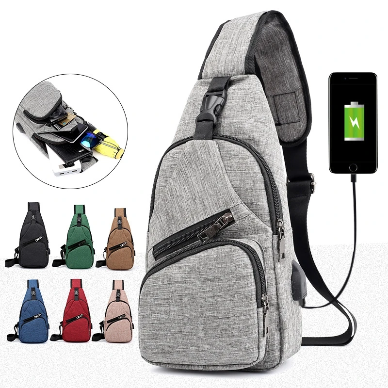 Фото Мужские сумки через плечо с USB-зарядкой Мужская нагрудная сумка защитой от кражи