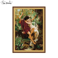 character series 11ct 14ct chinese cross stitch dmc couple swinging good time european style handmade sewing canvas embroidery