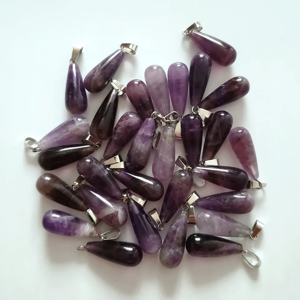Amethyst Горячая Мода натуральный камень кулон в форме капли воды Кулон Смешанные ожерелья для изготовления ювелирных изделий Шарм 50 шт./лот - Окраска металла: Amethyst