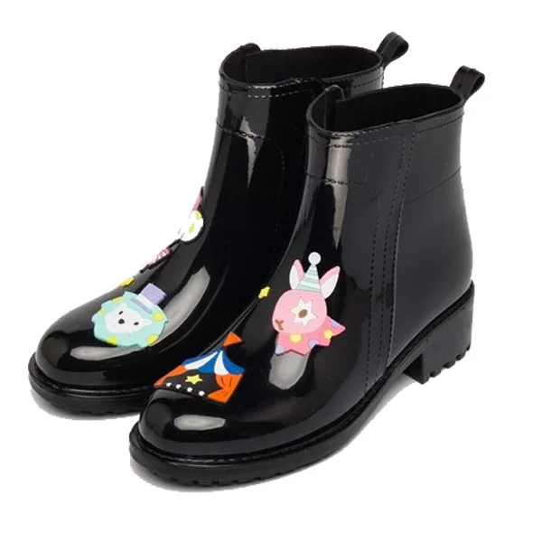 Circus Animal Black DRIPDROP Резиновые сапоги из ПВХ Водонепроницаемые Женские ботильоны с Аппликациями Маленького Принца и Цирковых Животных - Цвет: Circus Animal Black