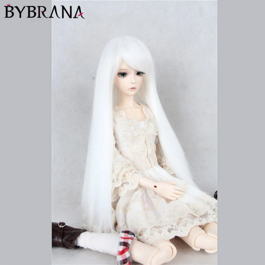 Bybrana белые длинные прямые челки парики Высокая температура волокна 1/3 1/4 BJD SD куклы волосы