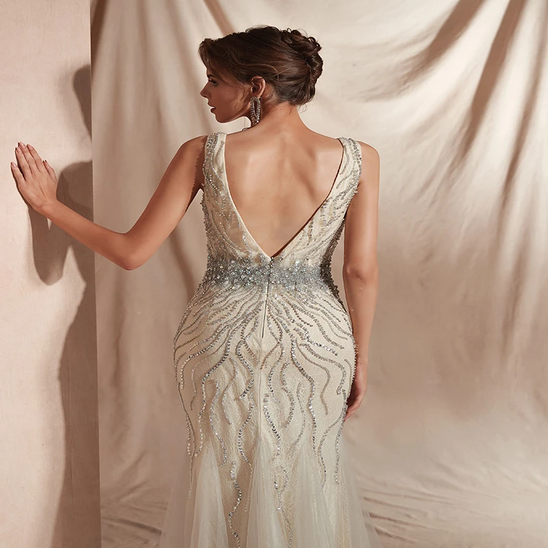 Женское свадебное платье с глубоким v-образным вырезом Forevergracedress бисером и