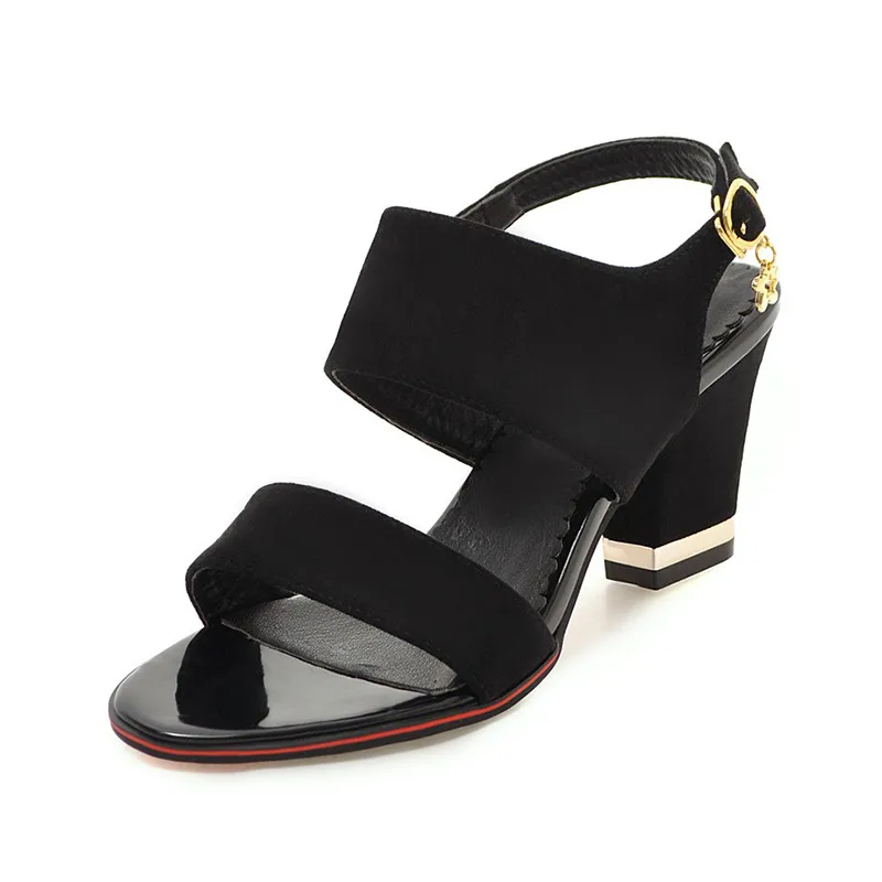 Lapolaka New Fashion Large Size 28-52 Black Red Shoes Woman Sandals Open Toe Buckle Strap Chunky Heels Summer Sandals Woman - Color: Black