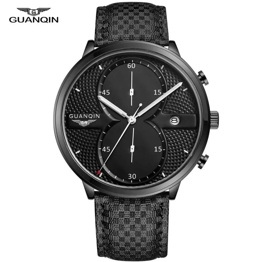 black black black Guanqin мужские часы Топ бренд класса люкс модные часы с хронографом Мужские кварцевые наручные часы для мужчин часы relogio masculino - Цвет: black black black
