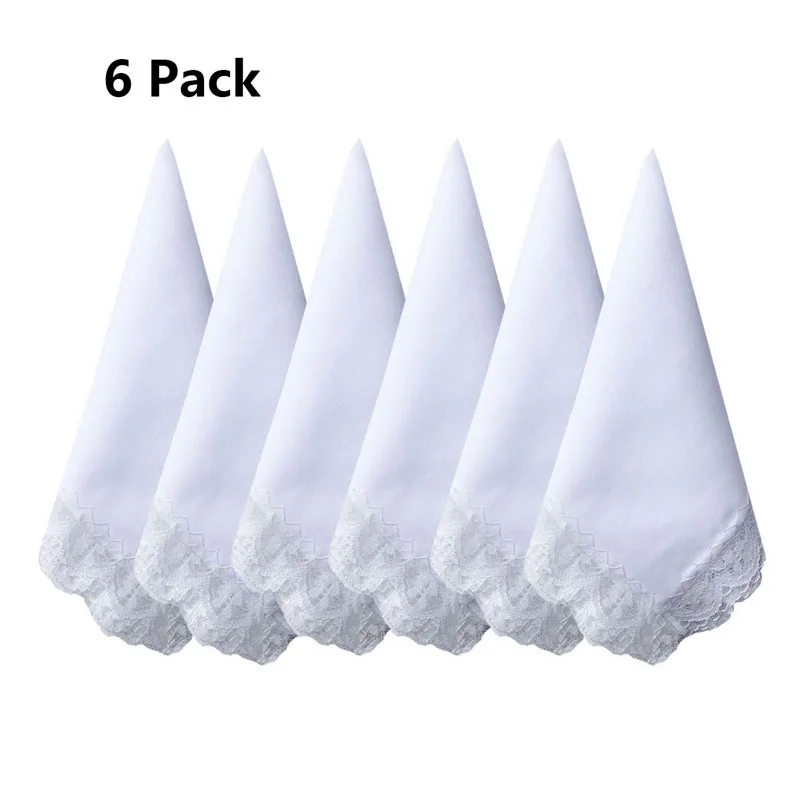 alace-12pcs BAIYIXIN дамы 60 S хлопчатобумажные носовые платки женские мягкие однотонные чисто белое кружевное Hankies для свадебной вечеринки 12 шт - Цвет: alace-12pcs