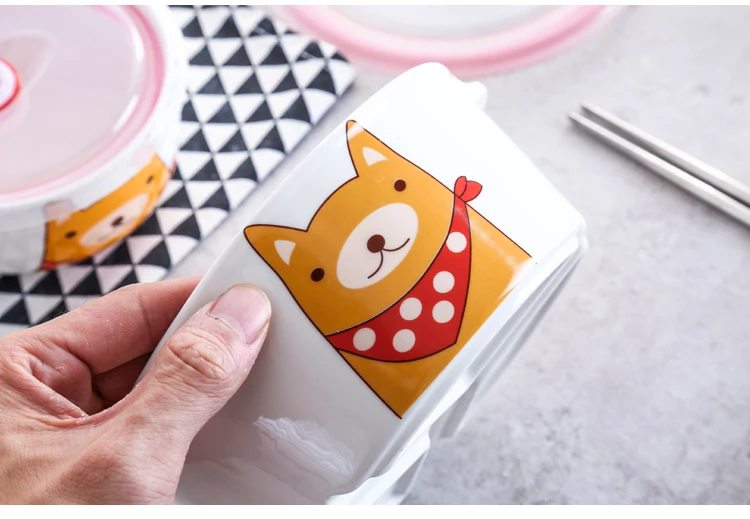 Японский Kawaii Мультфильм Керамика Коробки для обедов круглый Procelain Bento LunchBox чаша Портативный Еда контейнер посуда Set-ZX0534