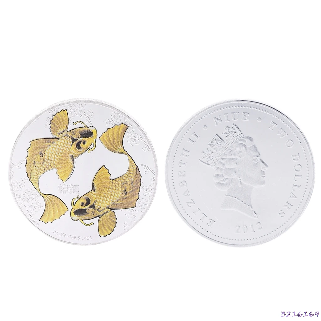 Silver plated Остров Ниуэ памятная монета Китай кои рыба Счастливый сувенир Коллекция подарков - Цвет: Silver plated