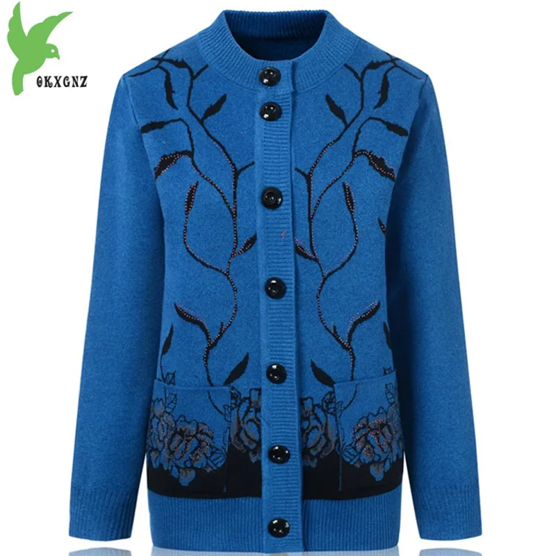 New Spring Women Knit Wool Jacket Middle aged Mother Sweater Cardigan Casual Tops Embroidery Loose Large Size Coat OKXGNZ A664 |