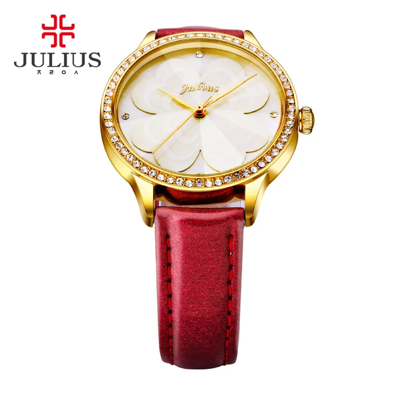 Розовые часы JULIUS с цветами Романтичный подарок женские прозрачные со стразами